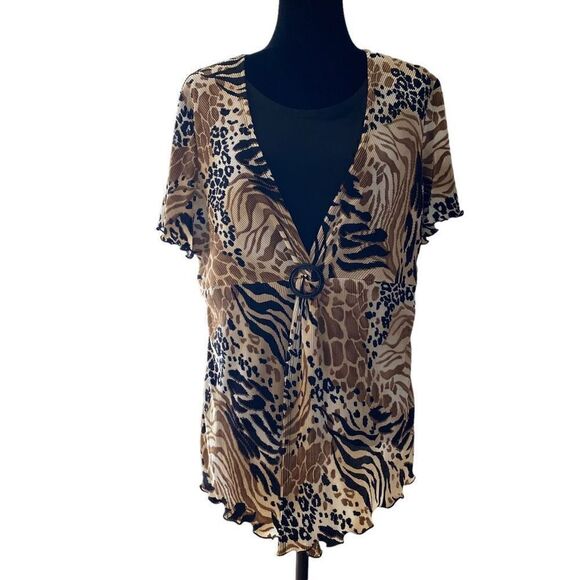 Alfred Dunner Animal Print Pleated Material‎ Double Layer Look Top Size L - Picture 1 of 12